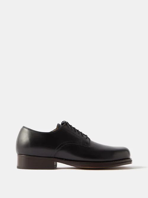 Square-toe Leather Derby Shoes - Mens - Black