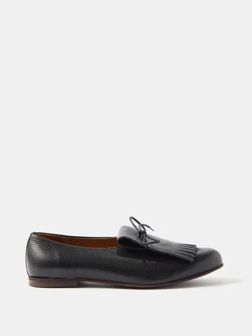 Matt Fringed Leather Loafers - Mens - Black