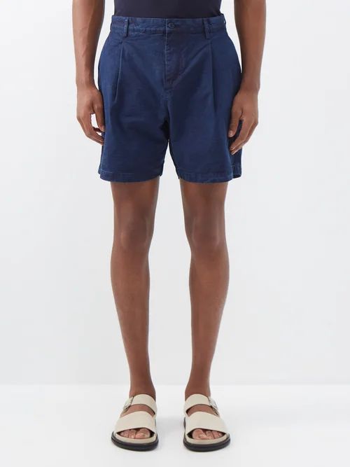 Searose Pleated Denim Shorts - Mens - Navy