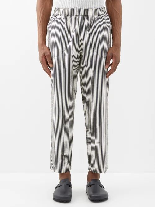 Bioto Bastoncino Striped Cotton-blend Trousers - Mens - Navy Stripe