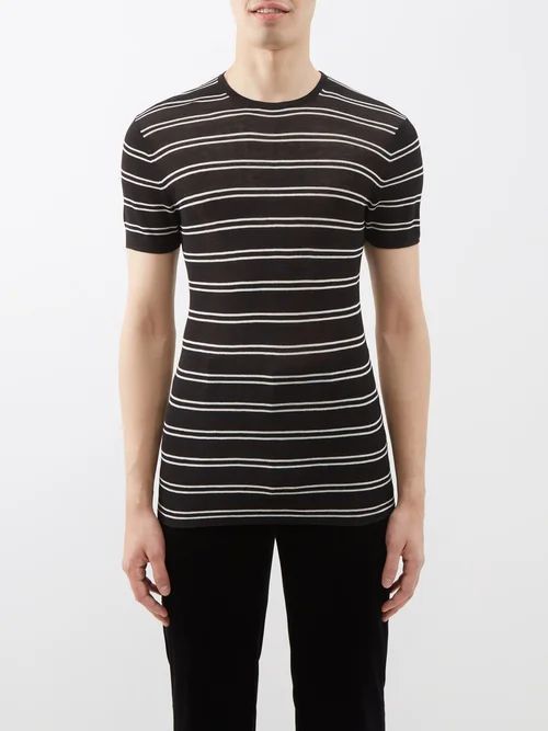 Gionni Striped Silk T-shirt - Mens - White Black