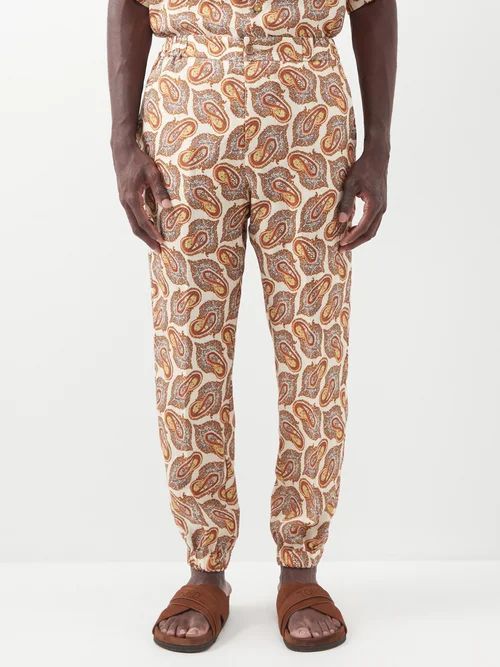 Paisley-print Linen Drawstring Trousers - Mens - Yellow Multi