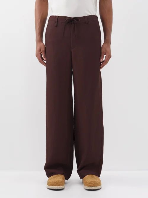 Meio Drawstring-waist Twill Suit Trousers - Mens - Dark Brown