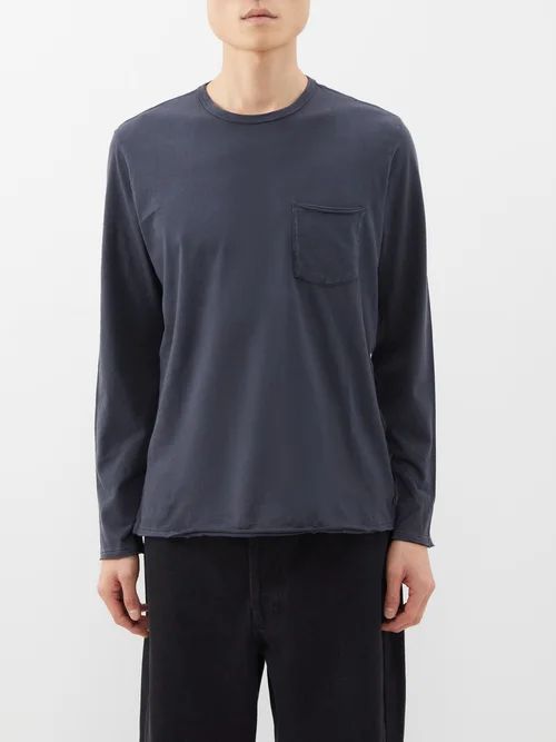 Miles Pocket Organic-cotton Long-sleeved T-shirt - Mens - Black