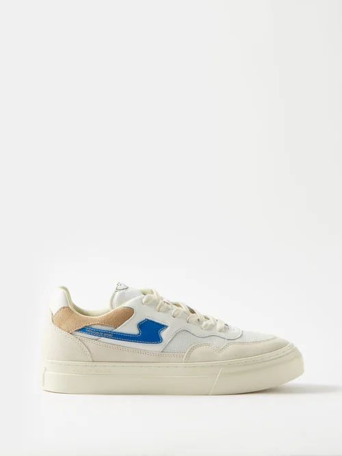 Pearl S-strike Mesh And Suede Trainers - Mens - Beige Blue