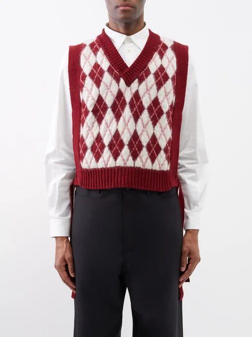 Ferrar Diamond-intarsia Wool-blend Sweater Vest - Mens - Burgundy White