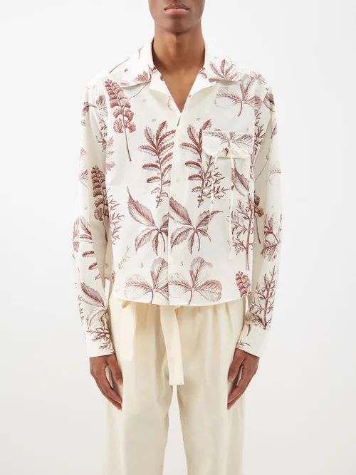 Halleman Botanical-print Cotton-poplin Shirt - Mens - Cream Multi