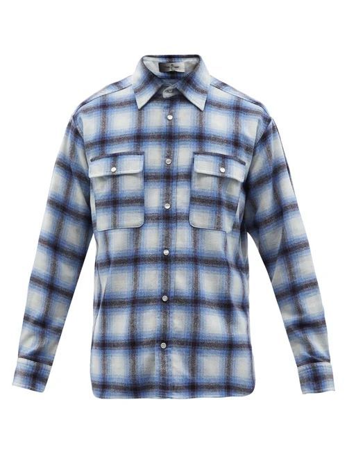 Rayal Checked Wool-blend Shirt - Mens - Blue