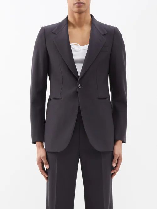 Single-breasted Wool-faille Suit - Mens - Dark Blue