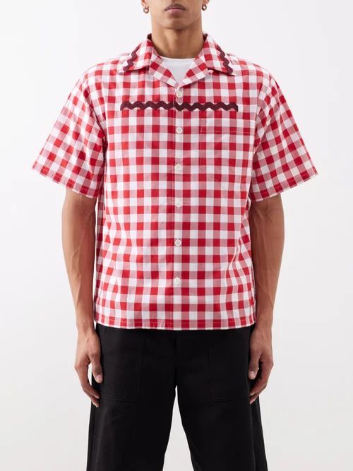 Ricrac-trim Gingham-cotton Shirt - Mens - Red White