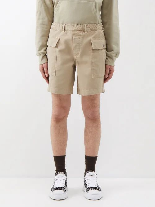 Elasticated-waist Cotton Cargo Shorts - Mens - Khaki