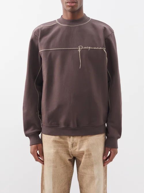 Fio Logo-embroidered Cotton-jersey Sweatshirt - Mens - Dark Brown