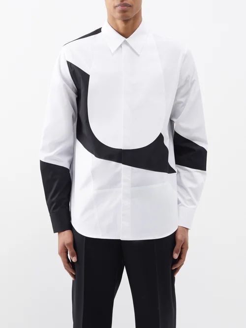 Panelled Cotton-poplin Shirt - Mens - White Black
