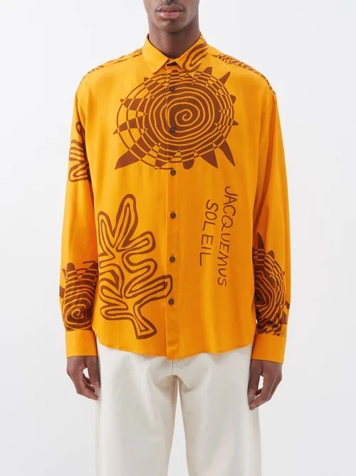 Simon Sun-print Shirt - Mens - Orange Multi