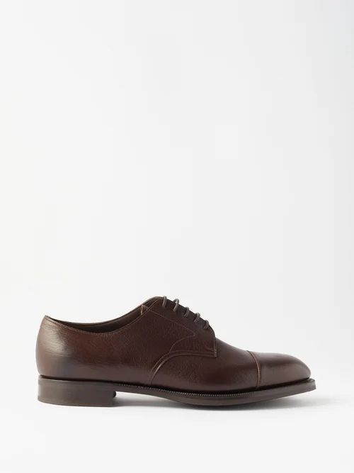Coniston Grained-leather Derby Shoes - Mens - Dark Brown