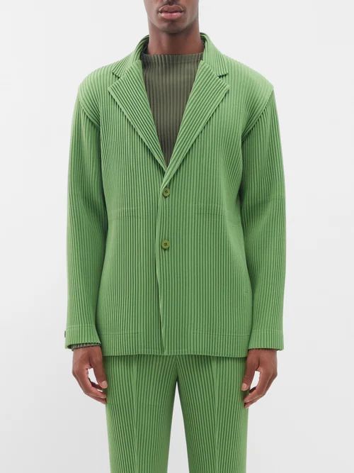 Single-breasted Technical-pleated Suit Jacket - Mens - Green