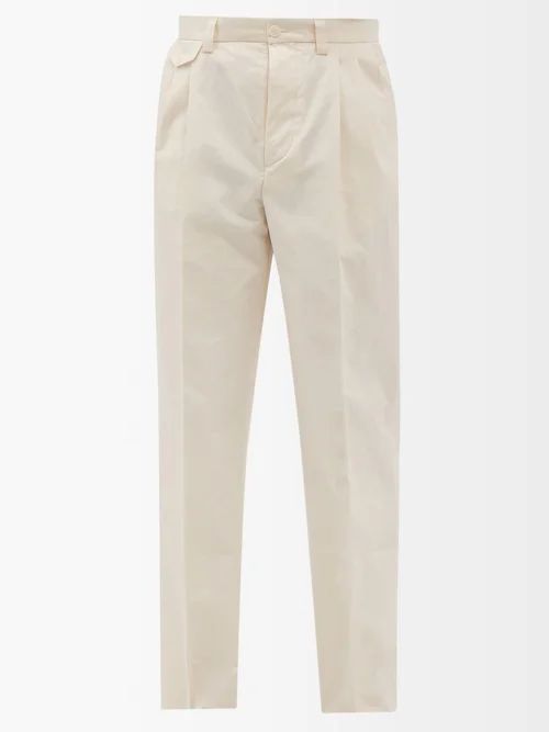 Gini Pleated Cotton Suit Trousers - Mens - Cream