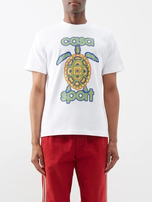 Turtle-print Organic Cotton T-shirt - Mens - White Print