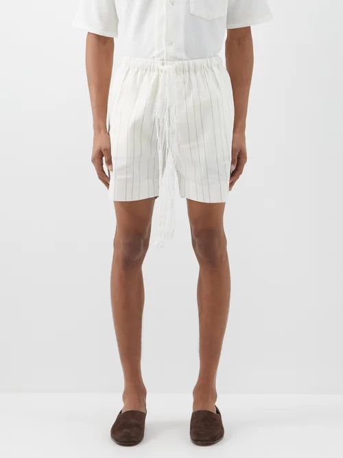 Cassette Striped Linen-blend Shorts - Mens - Ivory
