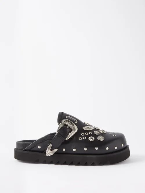 Concho-embellished Leather Mules - Mens - Black