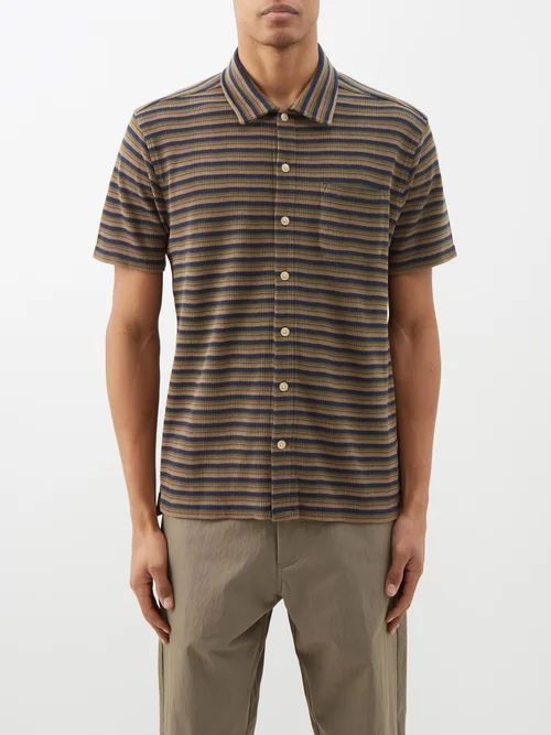 Riviera Striped Organic Cotton-blend Shirt - Mens - Green Stripe