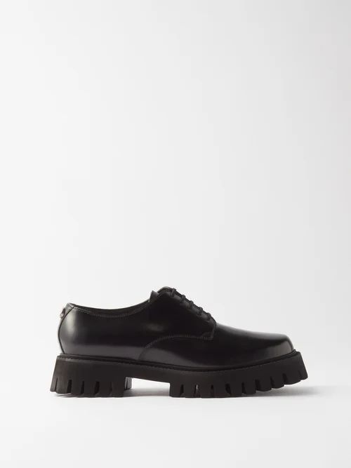 Lug-sole Leather Derby Shoes - Mens - Black