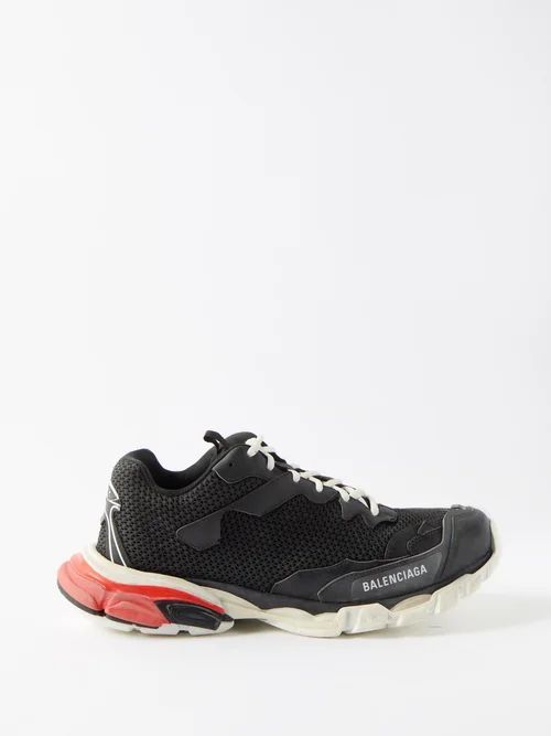 Track.3 Mesh And Faux-leather Trainers - Mens - Black