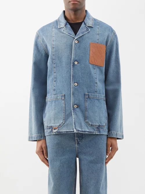 Anagram-patch Denim Workwear Jacket - Mens - Blue