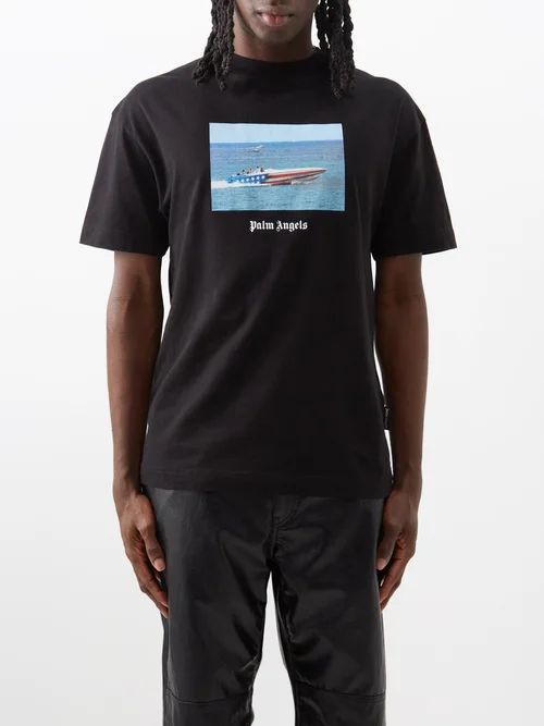 Getty Speedboat-print Cotton-jersey T-shirt - Mens - Black White