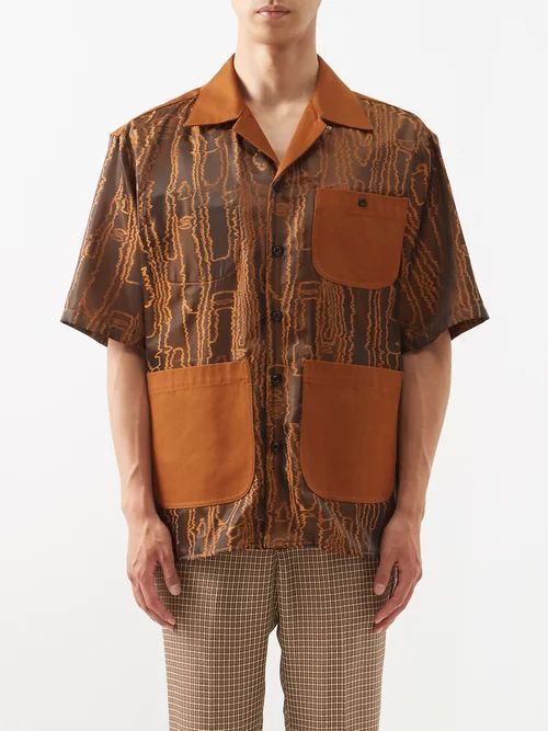Aloha Wave-jacquard Satin Shirt - Mens - Bronze