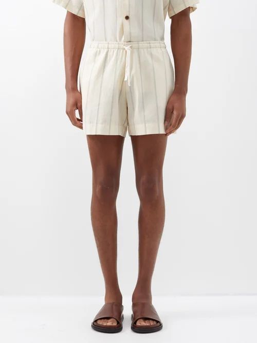 Las Garzas Striped Recycled-cotton Poplin Shorts - Mens - Beige Stripe