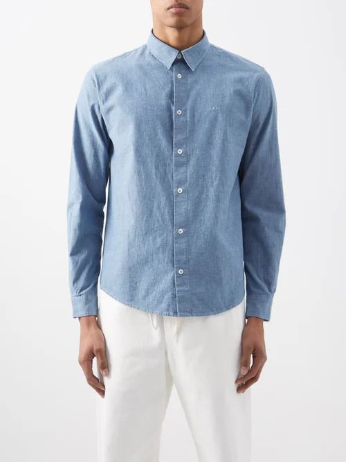 Hector Logo-embroidered Cotton-chambray Shirt - Mens - Blue