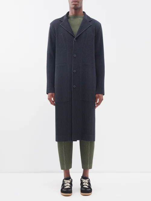 Technical-pleated Trench Coat - Mens - Navy