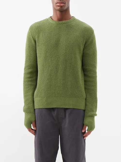 Waffle-knit Wool-blend Sweater - Mens - Green