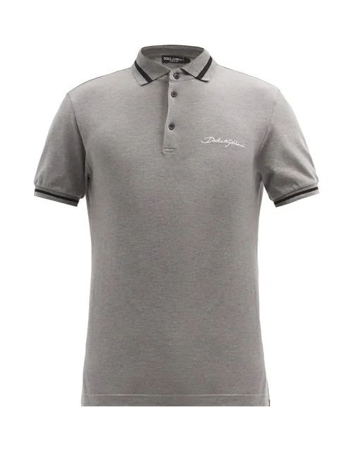 Dolce & Gabbana - Logo-embroidered Cotton-piqué Polo Shirt - Mens - Dark Grey