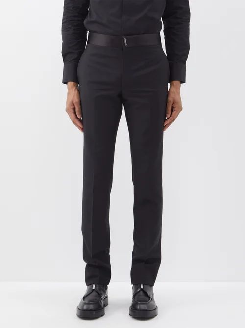 Satin-waist Wool-blend Suit Trousers - Mens - Black