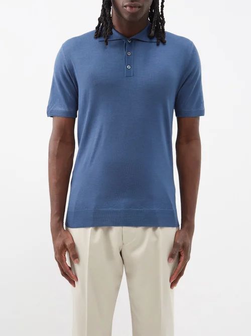 Marco Wool Polo Shirt - Mens - Blue