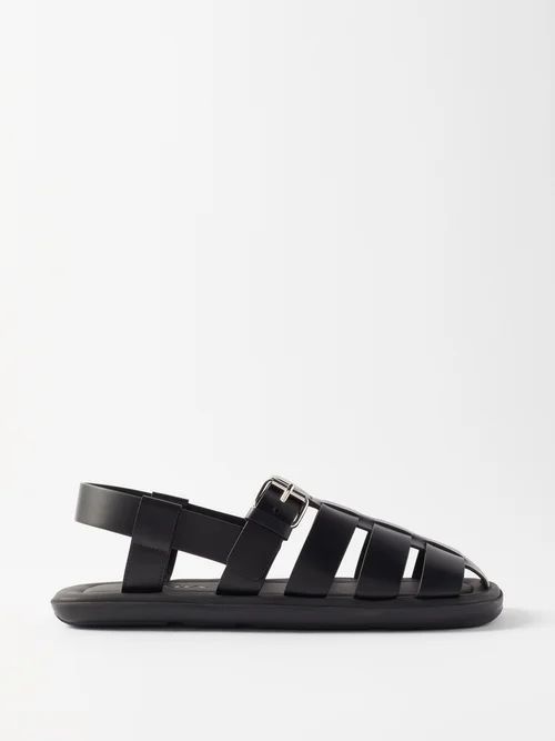 Square-toe Woven Leather Sandals - Mens - Black