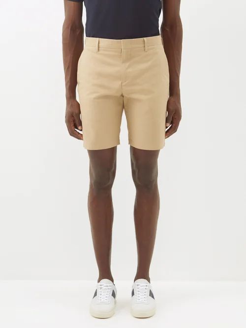 Flat-front Cotton-twill Shorts - Mens - Beige