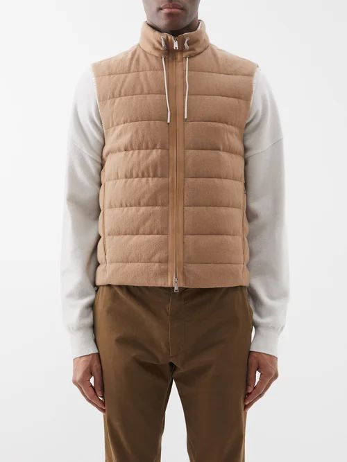 Oasi Drawstring-collar Quilted Down Gilet - Mens - Beige