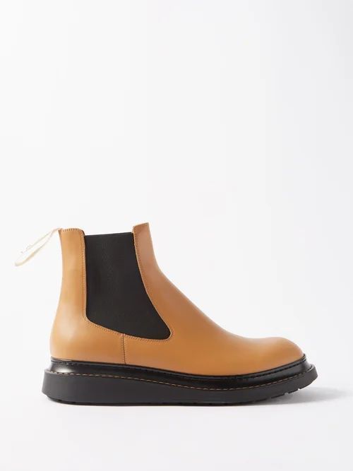 Leather Flatform Chelsea Boots - Mens - Tan