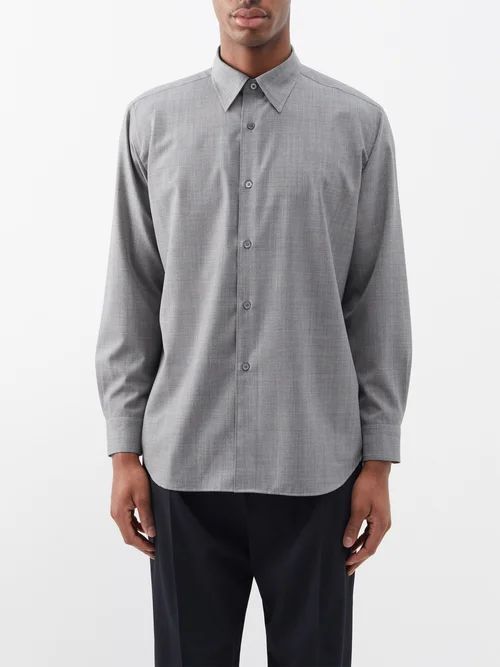 Point-collar Wool Shirt - Mens - Grey