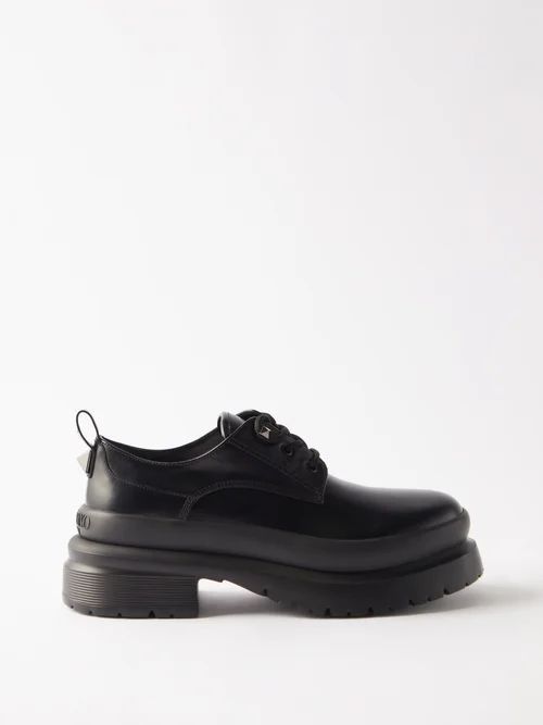Roman Stud Leather Derby Shoes - Mens - Black