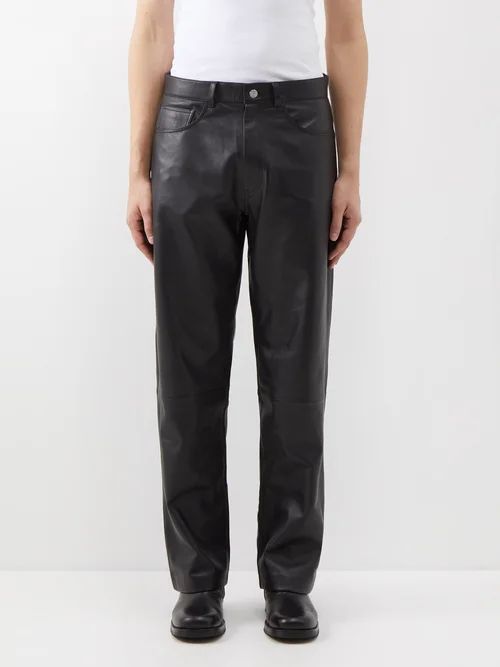 Relaxed-leg Leather Trousers - Mens - Black