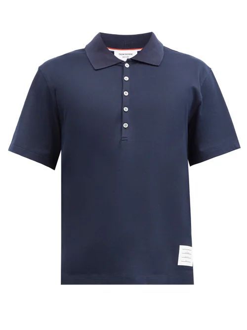 Thom Browne - Logo-patch Cotton-piqué Polo Shirt - Mens - Navy