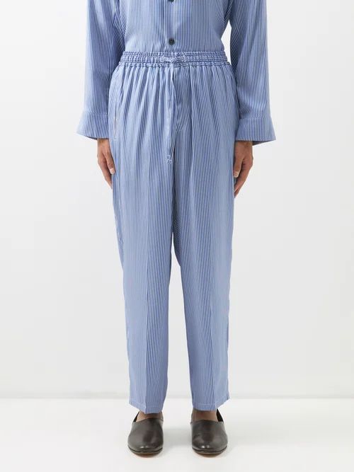 Lakehouse Drawstring-waist Striped Silk Trousers - Mens - Blue Multi
