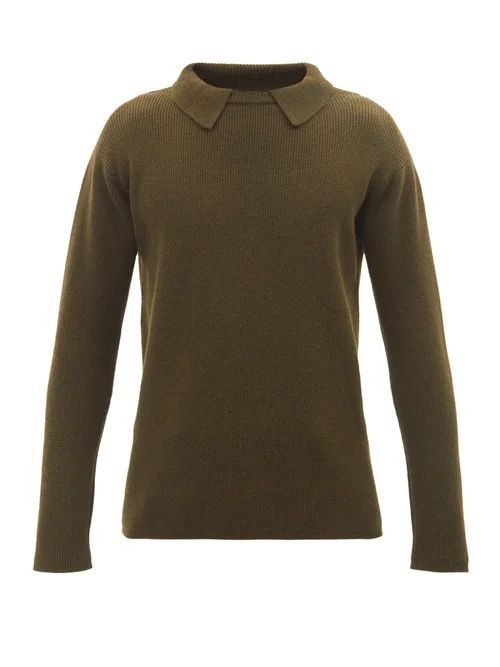 Layered-collar Ribbed-wool Sweater - Mens - Khaki