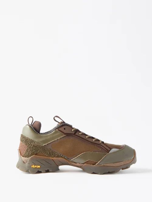 Lhakpa Leather And Mesh Trainers - Mens - Brown