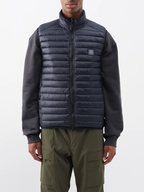 Logo-patch Quilted-down Gilet - Mens - Blue Navy