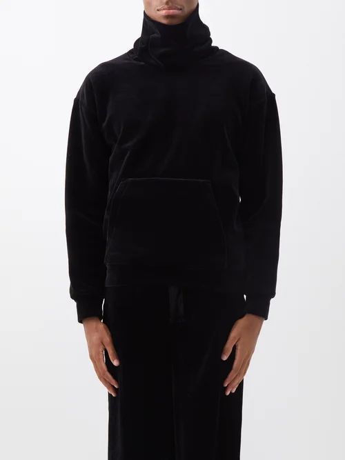 High-neck Velour Sweatshirt - Mens - Black